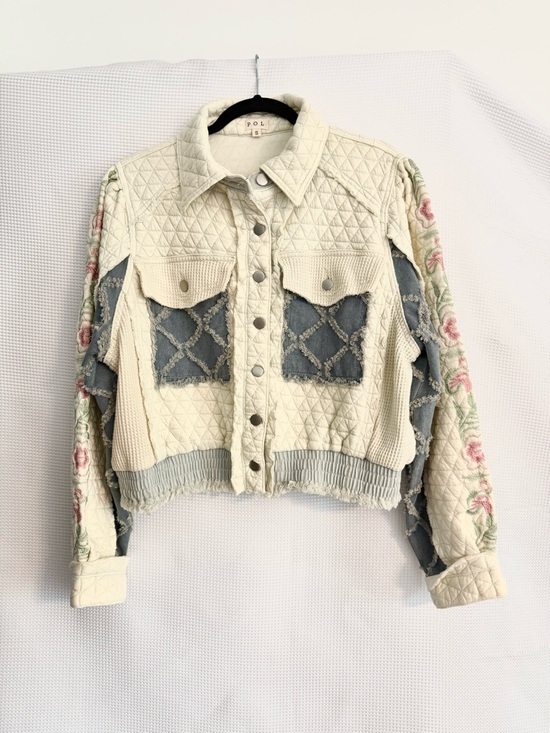 POL Jackets & Blazers - POL quilted patchwork fray  Jacket Waffle Knit-S